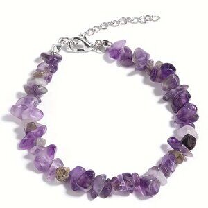 Amethyst Smooth Stone Bracelet Lobster Clasp 💜 NEW